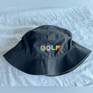 Black Bucket Hat with Colorful "GOLF" Embroidery